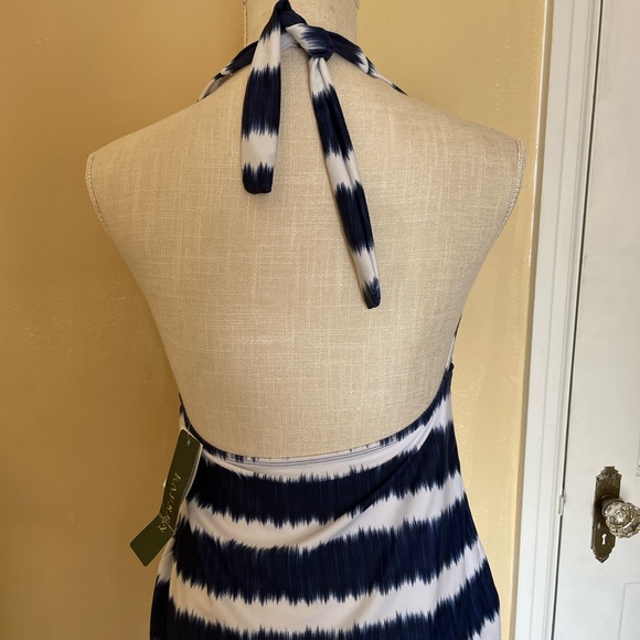 Lauren Ralph Lauren Tie Dye Blue White Stripe Halter Tankini Bathing Suit NWT - Picture 4 of 14